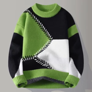 Autumn Winter Youthful Vitality Pullovers Men Fashion Patchwork O-Neck Knitted Sweater Mens Loose Warm Casual Chic Knit Sweaters - Image 4
