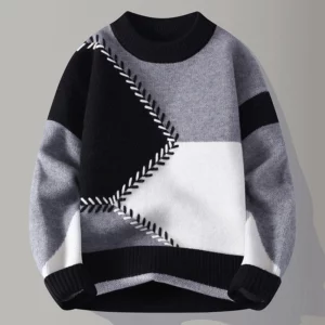 Autumn Winter Youthful Vitality Pullovers Men Fashion Patchwork O-Neck Knitted Sweater Mens Loose Warm Casual Chic Knit Sweaters - Image 5