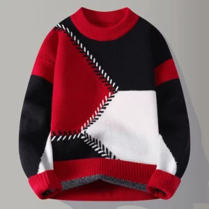 Autumn Winter Youthful Vitality Pullovers Men Fashion Patchwork O-Neck Knitted Sweater Mens Loose Warm Casual Chic Knit Sweaters - Image 6