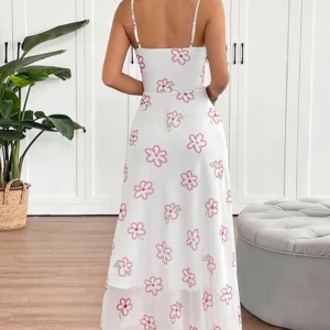 Women's Sling Maxi Dresses New Summer Streetwear Fashion Lace-up Split Dress Sexy Pink Print Backless Female Dresses Clothing - Image 3