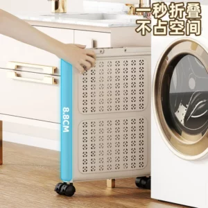 Dirty Clothes Basket Foldable with Wheels Plastic Clothes Storage Basket Removable Oversized Laundry Basket Trolley with Wheels - Image 3