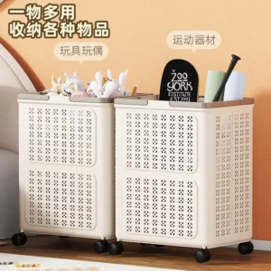 Dirty Clothes Basket Foldable with Wheels Plastic Clothes Storage Basket Removable Oversized Laundry Basket Trolley with Wheels - Image 5