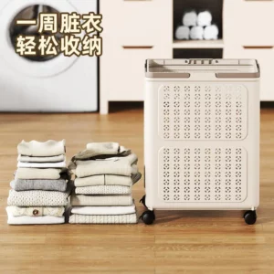 Dirty Clothes Basket Foldable with Wheels Plastic Clothes Storage Basket Removable Oversized Laundry Basket Trolley with Wheels - Image 6