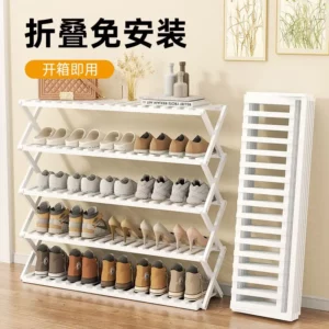 Installation-free Folding Shoe Rack Simple Utility Shelf Door Household Steel Multi-layer Shoe Cabinet Dormitory Shoecase Hanger - Image 2