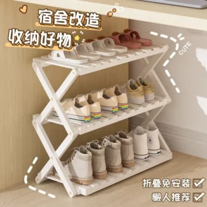 Installation-free Folding Shoe Rack Simple Utility Shelf Door Household Steel Multi-layer Shoe Cabinet Dormitory Shoecase Hanger - Image 4