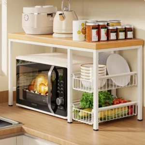 Space-Saving Microwave Stand Multi-Appliance Kitchen Organizer for Toaster Oven & Rice Cooker Countertop Storage Rack - Image 2