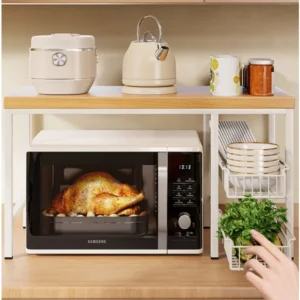 Space-Saving Microwave Stand Multi-Appliance Kitchen Organizer for Toaster Oven & Rice Cooker Countertop Storage Rack - Image 3