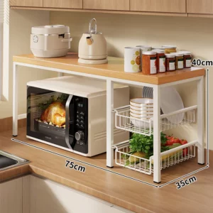Space-Saving Microwave Stand Multi-Appliance Kitchen Organizer for Toaster Oven & Rice Cooker Countertop Storage Rack - Image 5