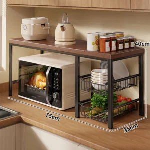 Space-Saving Microwave Stand Multi-Appliance Kitchen Organizer for Toaster Oven & Rice Cooker Countertop Storage Rack - Image 6