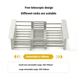 Kitchen Sink Drain Rack Stainless Steel Extendable Dish Drying Rack Drain basket Fruit Vegetable Washing Drainer Storage rack - Image 3