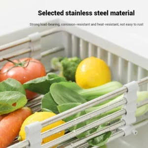 Kitchen Sink Drain Rack Stainless Steel Extendable Dish Drying Rack Drain basket Fruit Vegetable Washing Drainer Storage rack - Image 5
