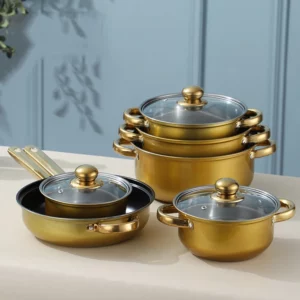 12-Piece Stainless Steel Cookware Set Metal Non-Stick Golden Handle Kitchenware Frying Pan and Cooking Pot Set for Kitchen Use - Image 3