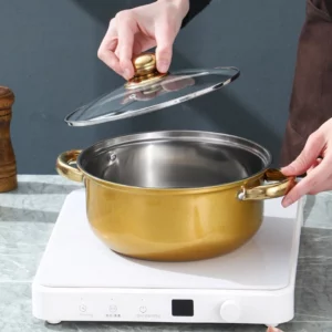 12-Piece Stainless Steel Cookware Set Metal Non-Stick Golden Handle Kitchenware Frying Pan and Cooking Pot Set for Kitchen Use - Image 4