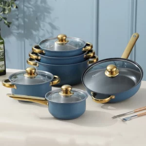 12-Piece Stainless Steel Cookware Set Metal Non-Stick Golden Handle Kitchenware Frying Pan and Cooking Pot Set for Kitchen Use - Image 5