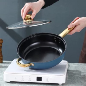 12-Piece Stainless Steel Cookware Set Metal Non-Stick Golden Handle Kitchenware Frying Pan and Cooking Pot Set for Kitchen Use - Image 6