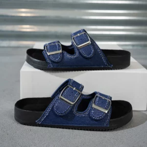 Women's Autumn/Winter Fashionable Versatile Slip-On Indoor Slippers with Double-Row Buckle Design, Non-Slip Round Toe, Low Heel - Image 3