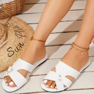 Ladies' fashionable casual flat sandals, versatile outdoor wear, flat slippers for wearing outside - Image 6