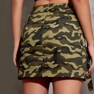 Y.KUKU Women Skirts Cargo Camouflage Print Mini Skirt Vintage High Waist Pocket Front Button Ladies Skirt Streetwear 100% Cotton - Image 5