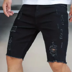 Summer Ripped Jeans Men Stretch Denim Shorts Male Short Jeans Slim Straight Shorts Fashion Black Jeans Man Clothes Streetwear - Image 5