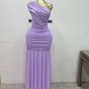 Women One Shoulder Skew Neck High Split Pleated Hem Bodycon Long Maxi Dress 2025 Evening Sexy Club Party Dresses Vestido - Image 5