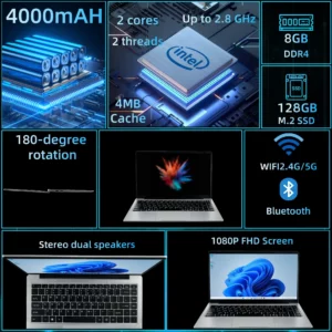14 Inch Business Laptop Intel N4500 8GB DDR4 128GB SSD Windows 11 Slim Lightweight Durable Office Notebook - Image 5