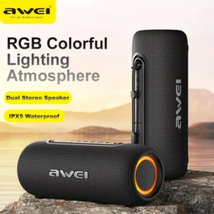 Awei Portable Bluetooth TWS dual speaker Stereo LED flashing outdoor waterproof speaker 2000mAh subwoofer with AUX cable - Image 7