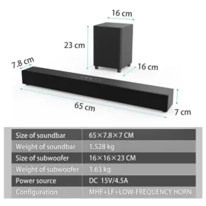 70W TV Sound Bar with Subwoofer Box Soundbar Wireless Speaker Home Theater Surround Sound System Aux/USB/Optical/Coaxial/RCA - Image 5