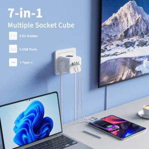 7-in-1 EU Power Strip, Power Strip Surge Protector 3 AC Outlets 3 USB 1 Type-C, Desktop Charging Station With Overload Protecti - Image 7