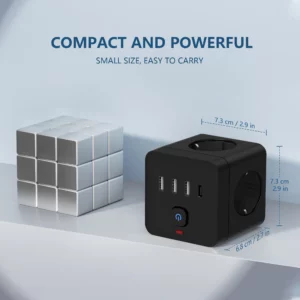 7-in-1 EU Power Strip, Power Strip Surge Protector 3 AC Outlets 3 USB 1 Type-C, Desktop Charging Station With Overload Protecti - Image 4