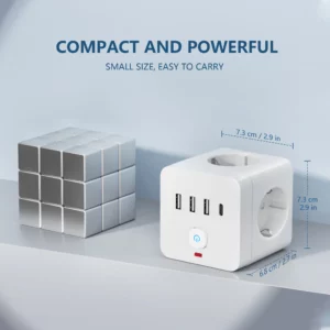 7-in-1 EU Power Strip, Power Strip Surge Protector 3 AC Outlets 3 USB 1 Type-C, Desktop Charging Station With Overload Protecti - Image 3