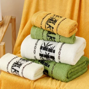140x70cm Oversized Bathroom Bamboo Towels Embroidered Bath Towel Cover Personalized Sport Gift Towels For Home Brown Cream Green - Image 3