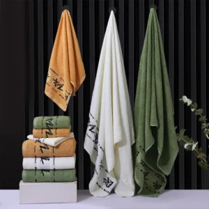 140x70cm Oversized Bathroom Bamboo Towels Embroidered Bath Towel Cover Personalized Sport Gift Towels For Home Brown Cream Green - Image 6