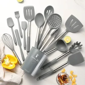 Silicone Kitchen Cooking Utensil Set 16pcs Cookware w/ Stainless Steel Handle Kitchen Baking Tool Tableware Shovel Spoon Scraper - Image 2