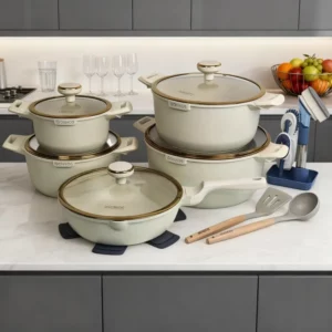 DONNOR Cookware Set 21Pcs Non-stick Soup Pots with Gold Plated Glass Lid Kitchen Stew Pot Frying Pan Cooking Pots For All Stoves - Image 3