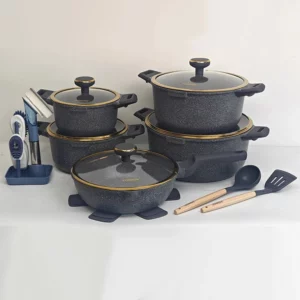 DONNOR Cookware Set 21Pcs Non-stick Soup Pots with Gold Plated Glass Lid Kitchen Stew Pot Frying Pan Cooking Pots For All Stoves - Image 5