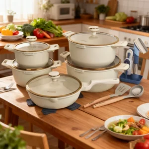 DONNOR Cookware Set 21Pcs Non-stick Soup Pots with Gold Plated Glass Lid Kitchen Stew Pot Frying Pan Cooking Pots For All Stoves - Image 6