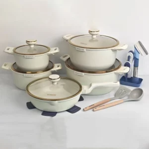 DONNOR Cookware Set 21Pcs Non-stick Soup Pots with Gold Plated Glass Lid Kitchen Stew Pot Frying Pan Cooking Pots For All Stoves - Image 7