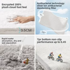 ‌Antibacterial Extra Thick Bath Mat - Super Absorbent Non-Slip Bathroom Rug, Ultra Soft Plush Shower Carpet with Dense Fibers - Image 3