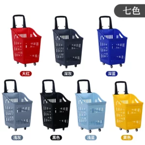 AOLIVIYA Supermarket Pull Rod Shopping Basket Extra Large Pull Rod with Wheels Hypermarket Hand Basket Plastic Trolley Red Veget - Image 3