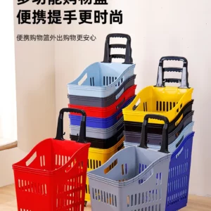 AOLIVIYA Supermarket Pull Rod Shopping Basket Extra Large Pull Rod with Wheels Hypermarket Hand Basket Plastic Trolley Red Veget - Image 7