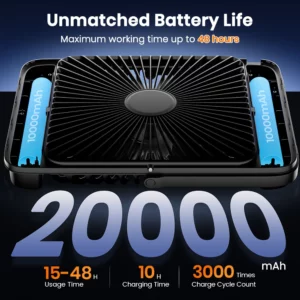 Warmco D4 Portable Desk Fan Rechargeable 20000mAh Camping Fan with Light,48Hrs Run Time 8" Silent Personal Fan Digital Display - Image 2