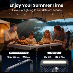 Warmco D4 Portable Desk Fan Rechargeable 20000mAh Camping Fan with Light,48Hrs Run Time 8" Silent Personal Fan Digital Display - Image 3