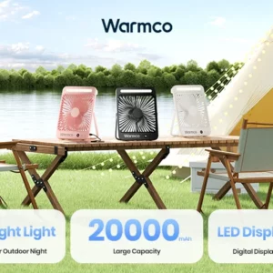 Warmco D4 Portable Desk Fan Rechargeable 20000mAh Camping Fan with Light,48Hrs Run Time 8" Silent Personal Fan Digital Display - Image 7