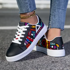MAEDEF Women's Sports Shoes Men Vulcanize Shoes Lace Up Woman Sneakers Couples Fashionable Graffiti Print Casual Flats Shoes - Image 3
