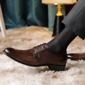 Wood Pattern Derby Shoes Men Breathable Mens Dress Shoes High Quality Leather Office Wedding Shoe Lace Up Hand-colored Business - Image 4