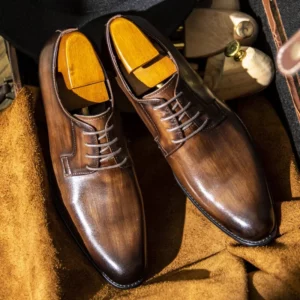 Wood Pattern Derby Shoes Men Breathable Mens Dress Shoes High Quality Leather Office Wedding Shoe Lace Up Hand-colored Business - Image 5