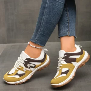 Fashion Gray Yellow Mix Color Non Slip Hiking Shoes Women 2025 Autumn Breathable Lace Up Sneakers Comfort Soft Sole Sports Shoes - Image 2