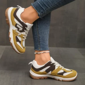 Fashion Gray Yellow Mix Color Non Slip Hiking Shoes Women 2025 Autumn Breathable Lace Up Sneakers Comfort Soft Sole Sports Shoes - Image 4