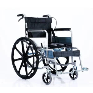 Manual Wheelchair with Commode, Heavy Duty Steel Frame, Foldable Mobility Aid for Elderly, Explosion-Proof Solid Wheels - Image 5