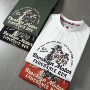2025 Summer American Retro Short Sleeve O-neck Letter Motorcycle Printed T-shirt Men's Fashion 100% Cotton Washed Casual Tops - Image 2